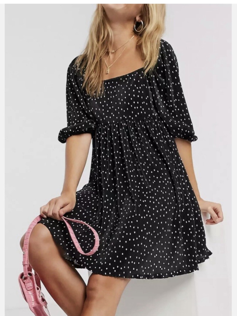 ASOS Black & White Polka Dot Square Neck Mini Dress